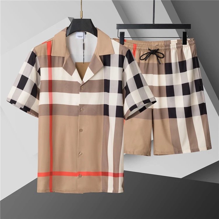Burberry Large Check Shirt and Shorts Set Beige