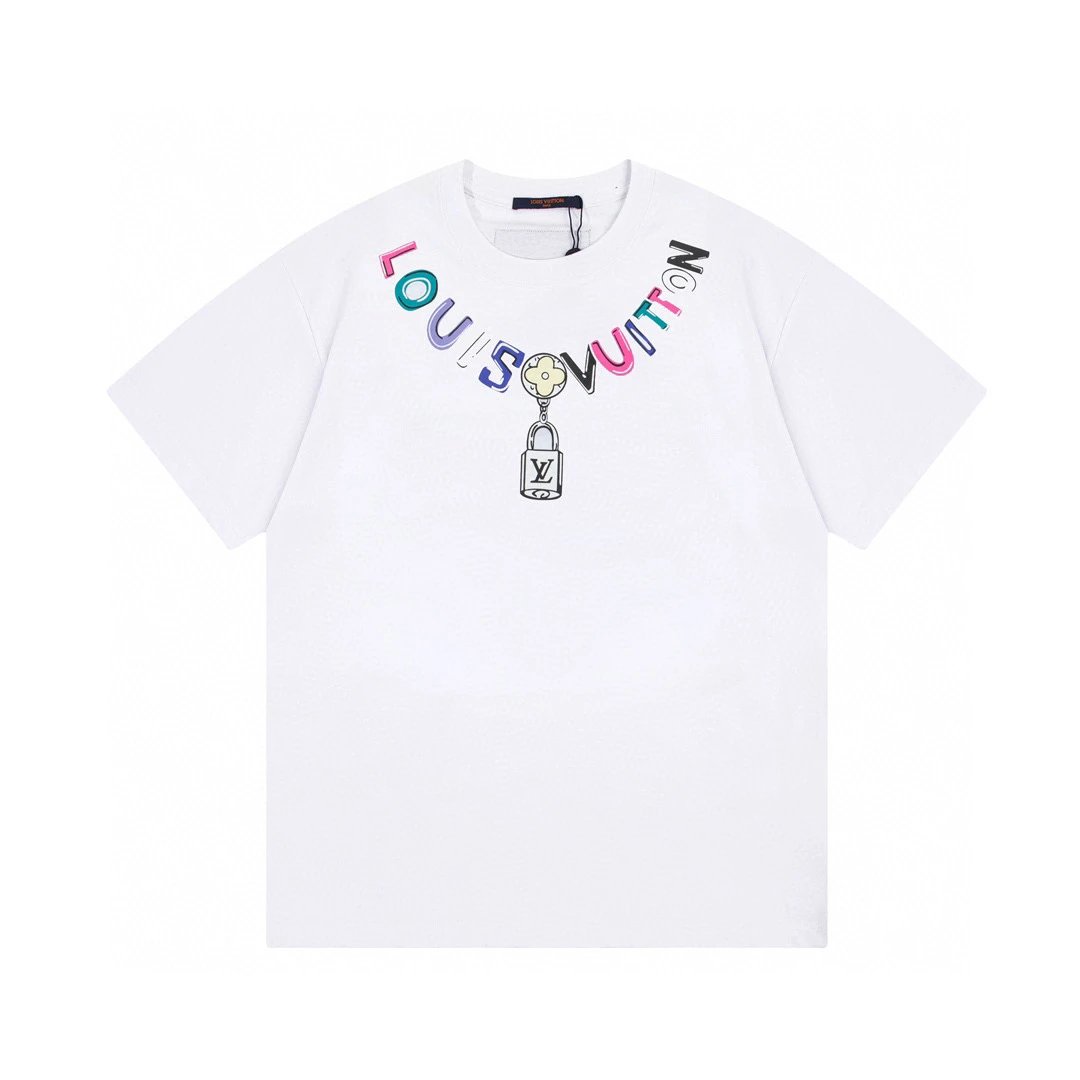 Louis Vuitton Necklace Letter Chain Tee White