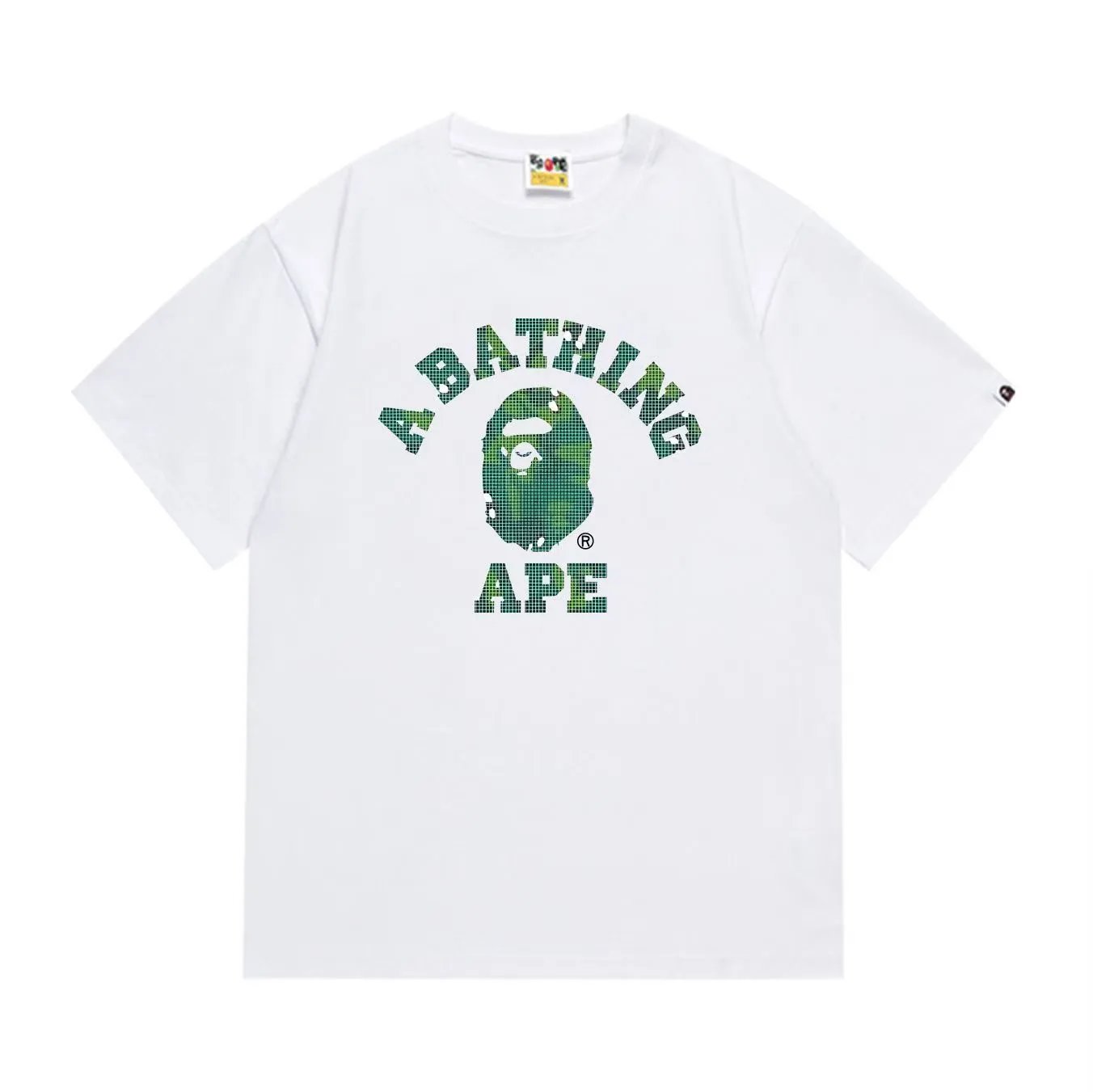 BAPE Grid Camo College Ape Head Tee White Green