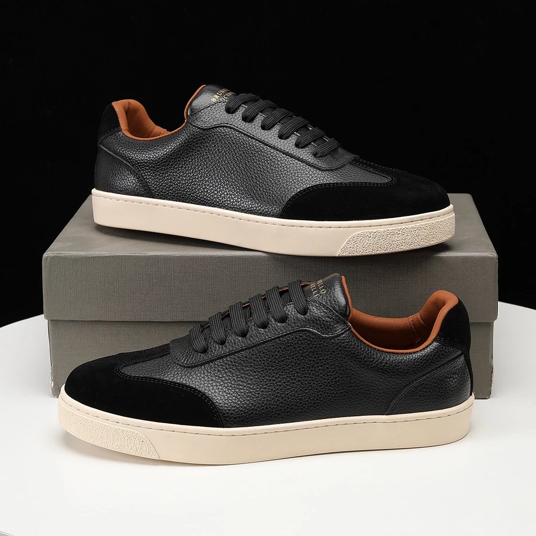 Brunello Cucinelli Luxury Trainer Black Leather Tan