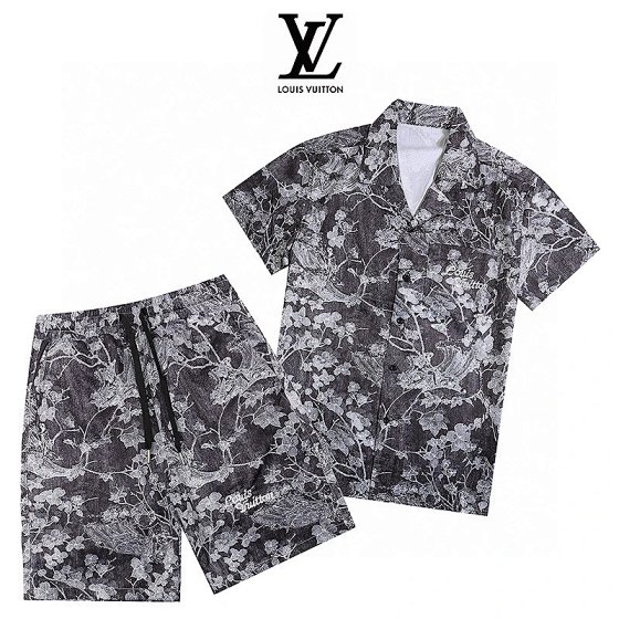 【DX4-14】Floral Print Beach Short Sleeve Shirt Set