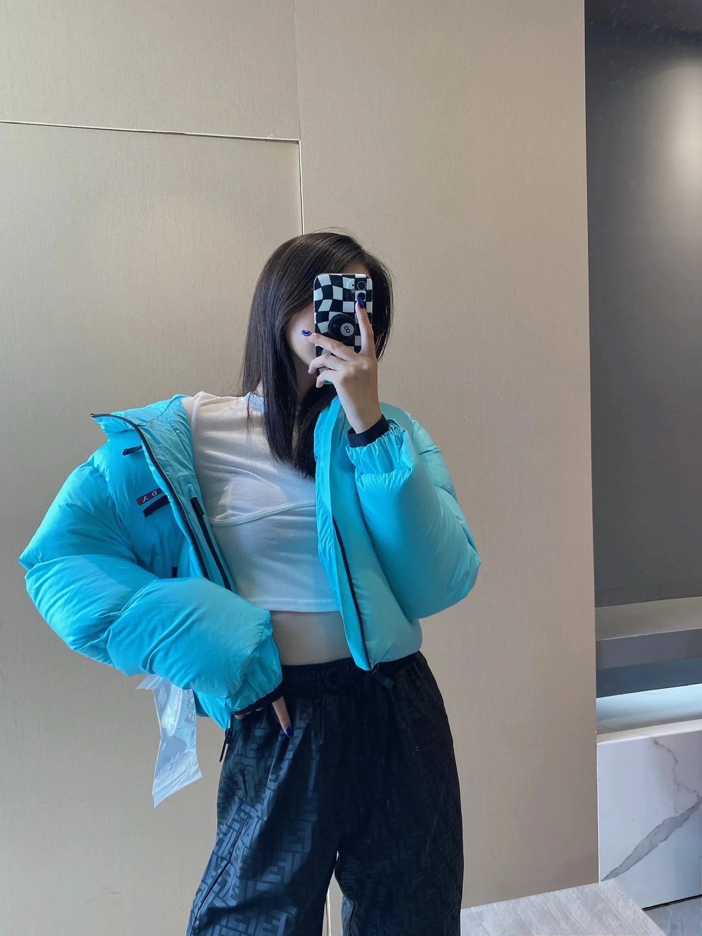 Prada Re-Nylon Down Jacket Turquoise Blue Outerwear - 11