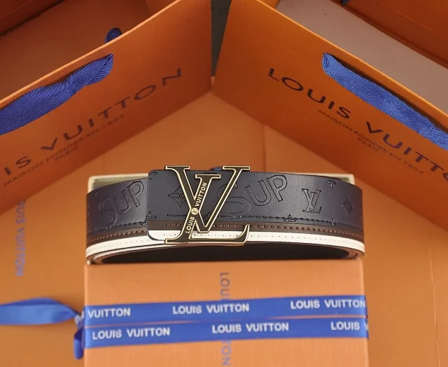 Louis Vuitton Belts LV Initiales buckle embossed monogram belt with contrast stripe product detail image 8