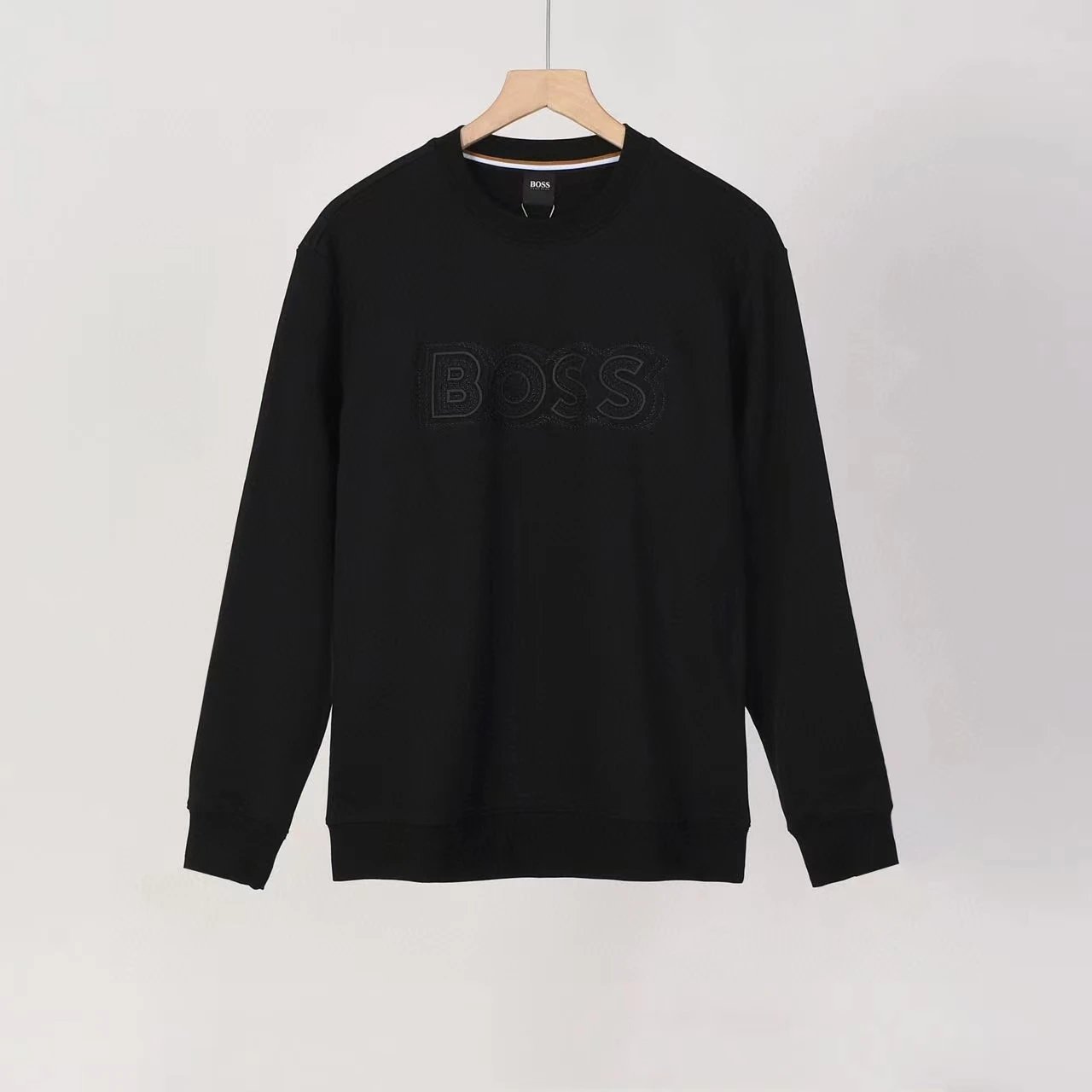 DX40-2: Elastic Cotton Round-Neck Long-Sleeve Hoodie with 3D Soft Rubber Embossed Lettering - Direct Overseas Shipping Available