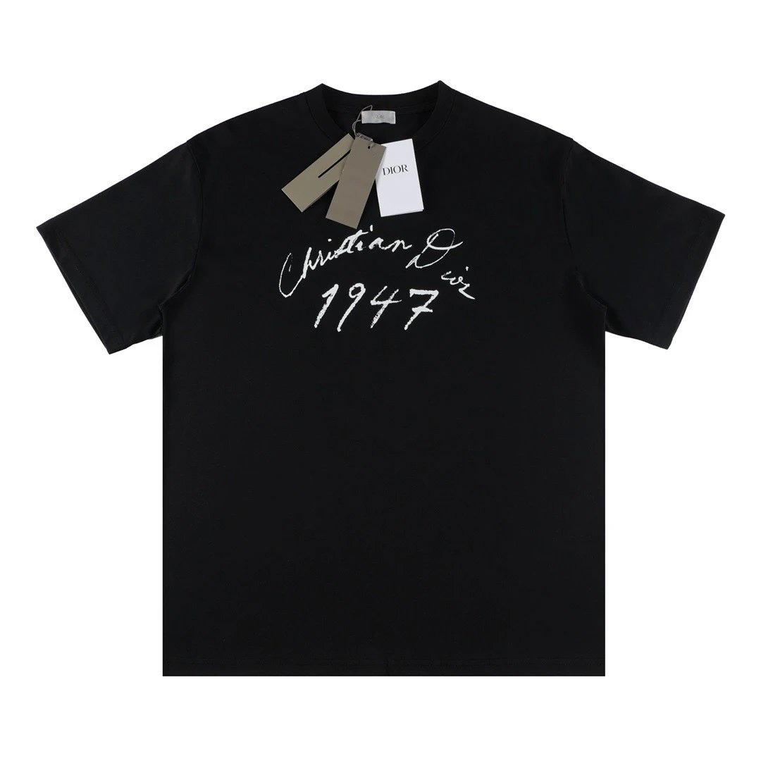Christian Dior 1947 Handwritten Script Tee Black White