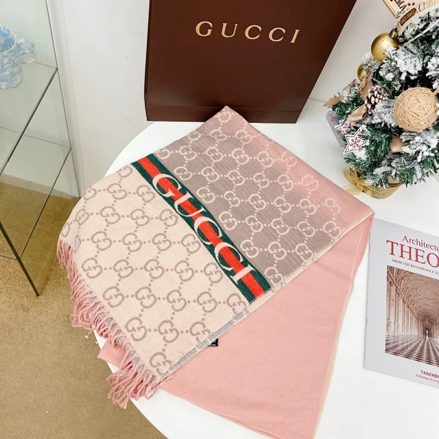 Gucci Scarves Double-Sided GG Monogram Web Stripe Fringed Scarf product detail image 8