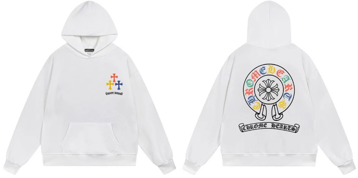 Chrome Hearts Rainbow Cross Hoodie White - 9