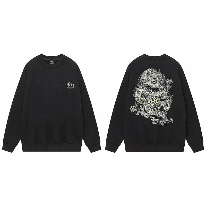 Stussy Dice Print Crewneck Sweatshirt Black Hoodie - 6
