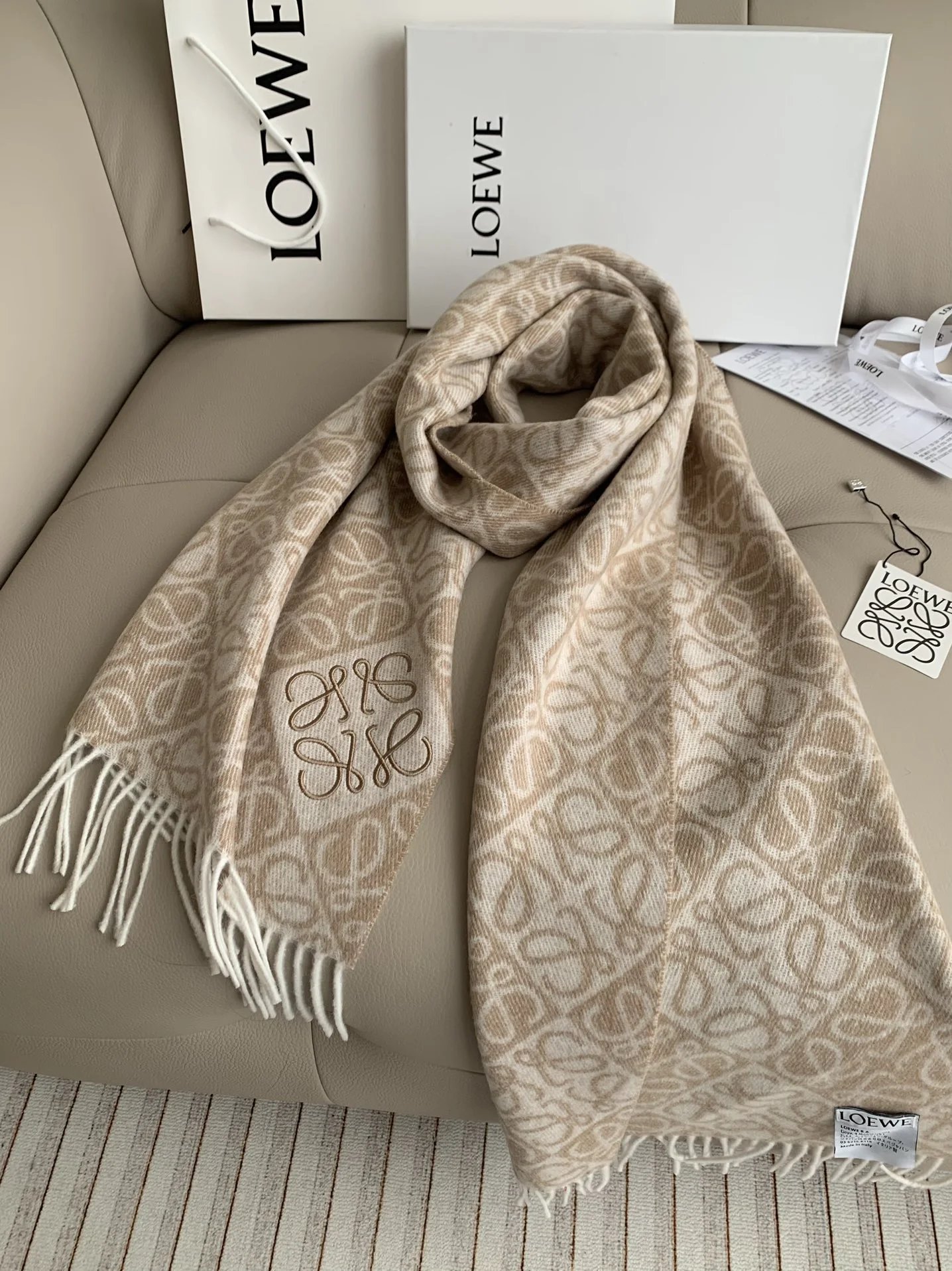 Loewe Anagram Cashmere Scarf Beige
