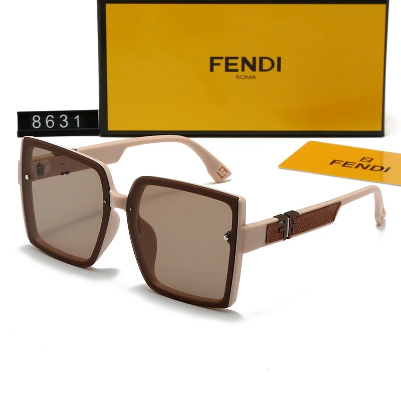 Fendi Sunglasses 8631 Oversized Square Nude Pink Frame Brown Lens FF Buckle Arms