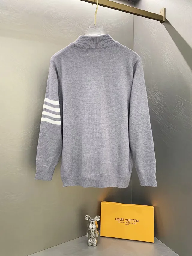 Unbranded Knitwear DX 219-1 Full-Zip Mock-Neck Striped-Sleeve Cardigan product detail image 9