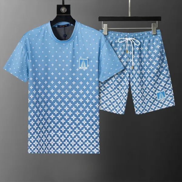 Louis Vuitton Monogram Gradient Blue T-Shirt and Shorts Set - 1