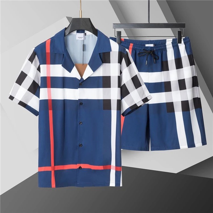 Burberry Large Check Shirt and Shorts Set Blue