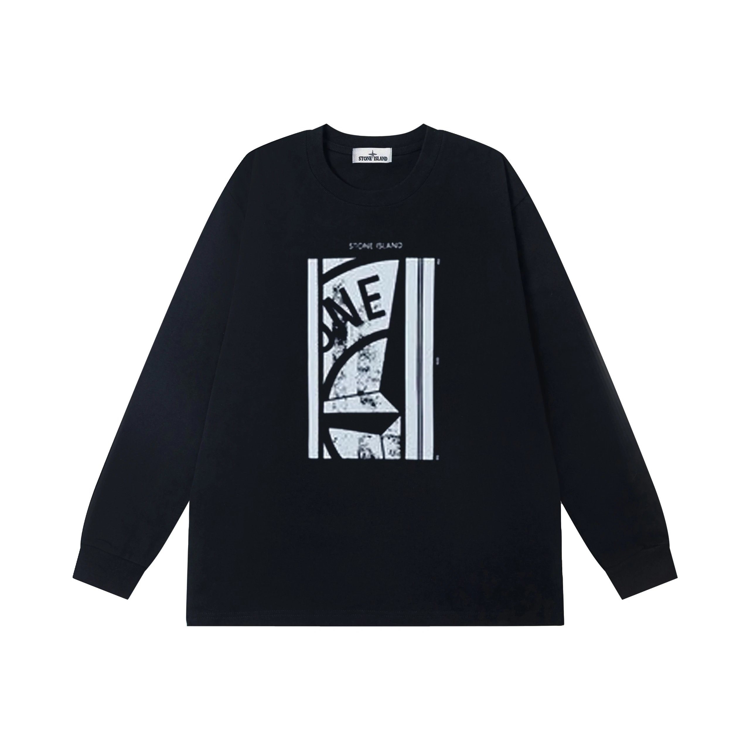 Stone Island Fragmented Compass Abstract Long Sleeve Navy
