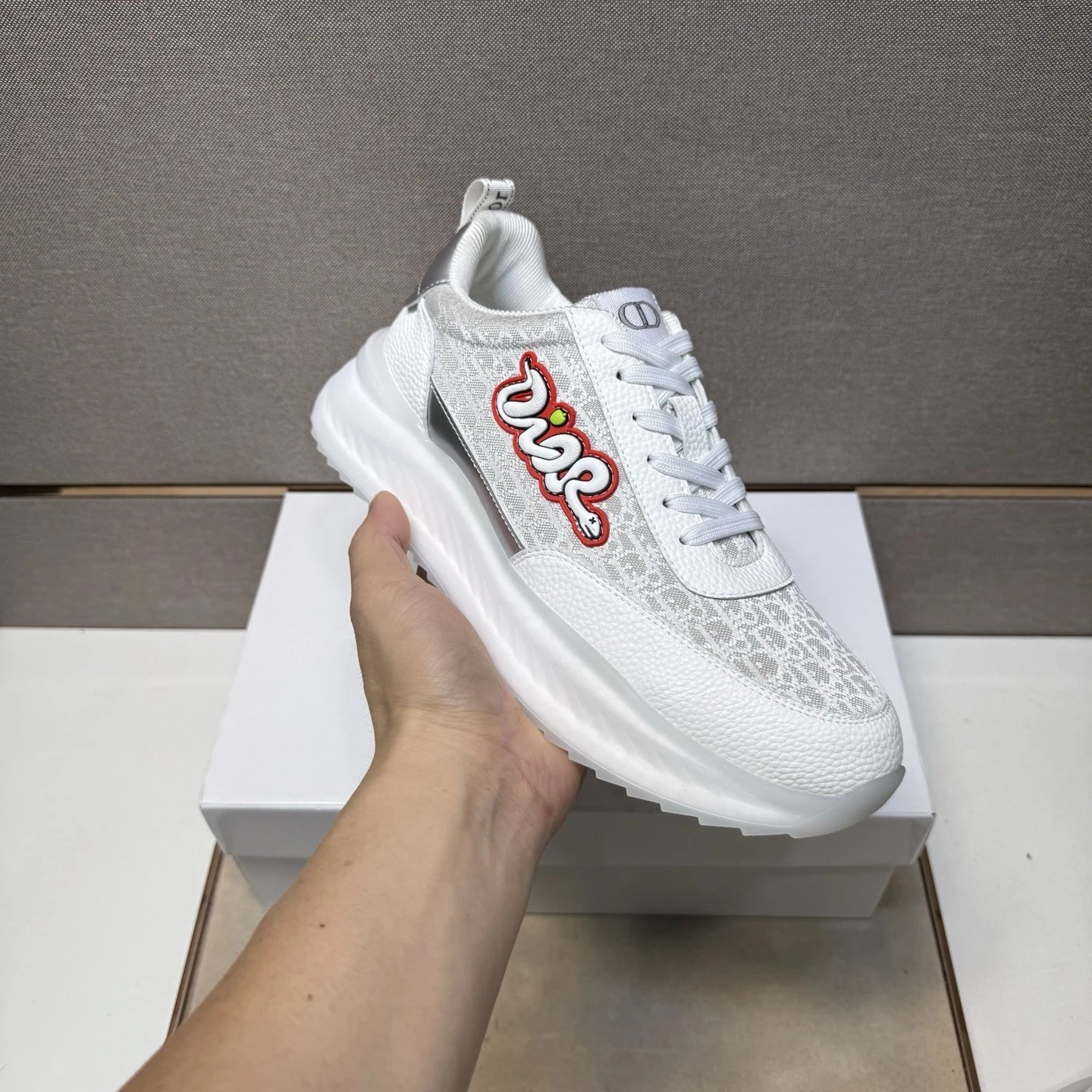 Dior B30 Snake Logo Sneaker White Silver