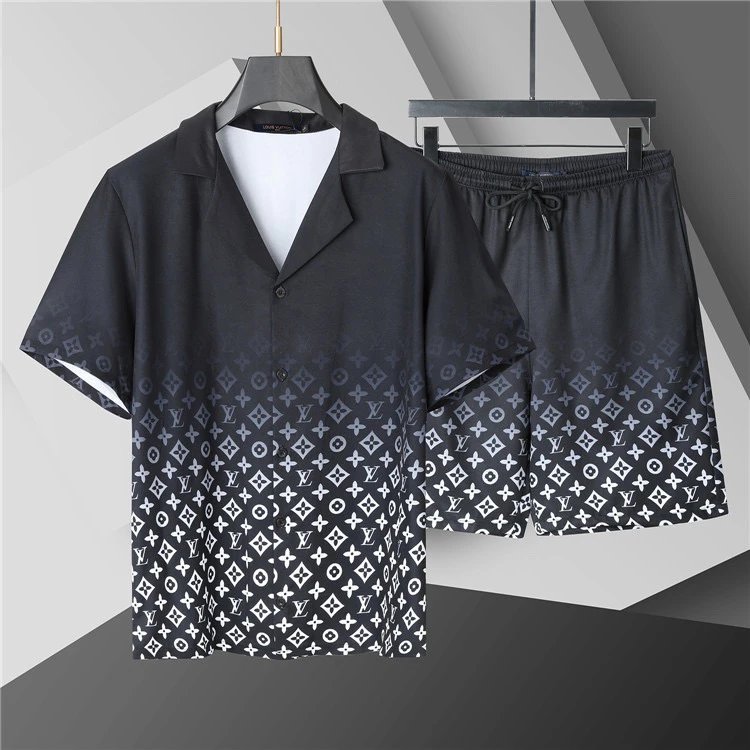 Louis Vuitton Gradient Monogram Shirt and Shorts Set Black White