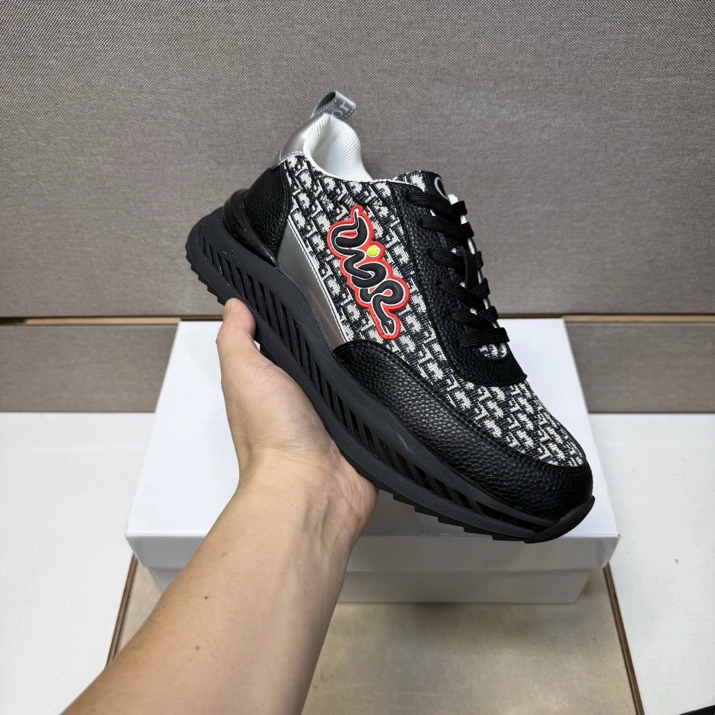 Dior B30 Snake Logo Sneaker Black Silver