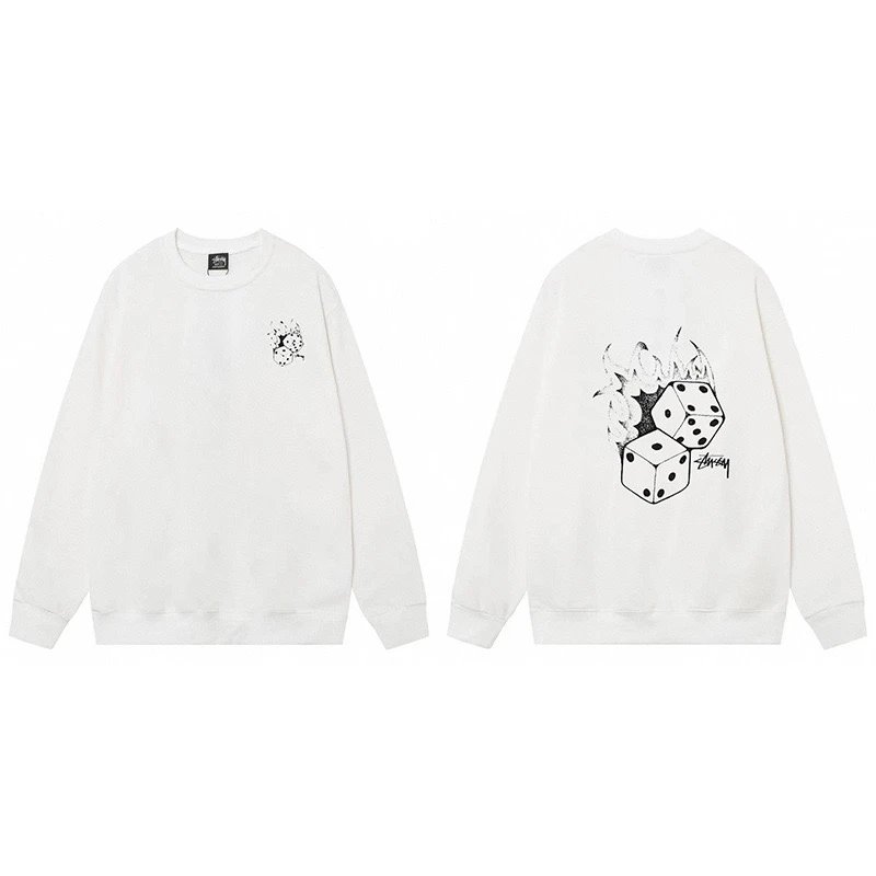 Stussy Flaming Dice Crewneck Sweatshirt White
