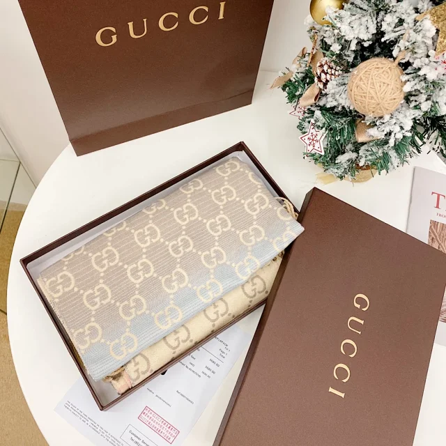 Gucci Scarves Double-Sided GG Monogram Web Stripe Fringed Scarf product detail image 6