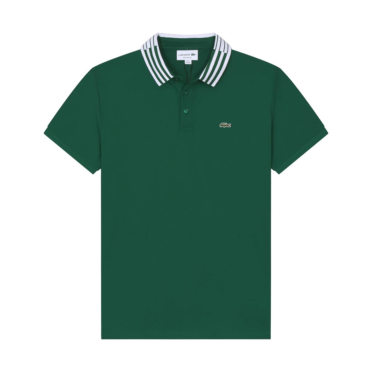 Lacoste Polo Shirt Green Stripe Collar