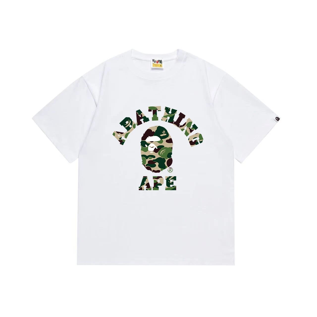 BAPE Green Camo College Tee White