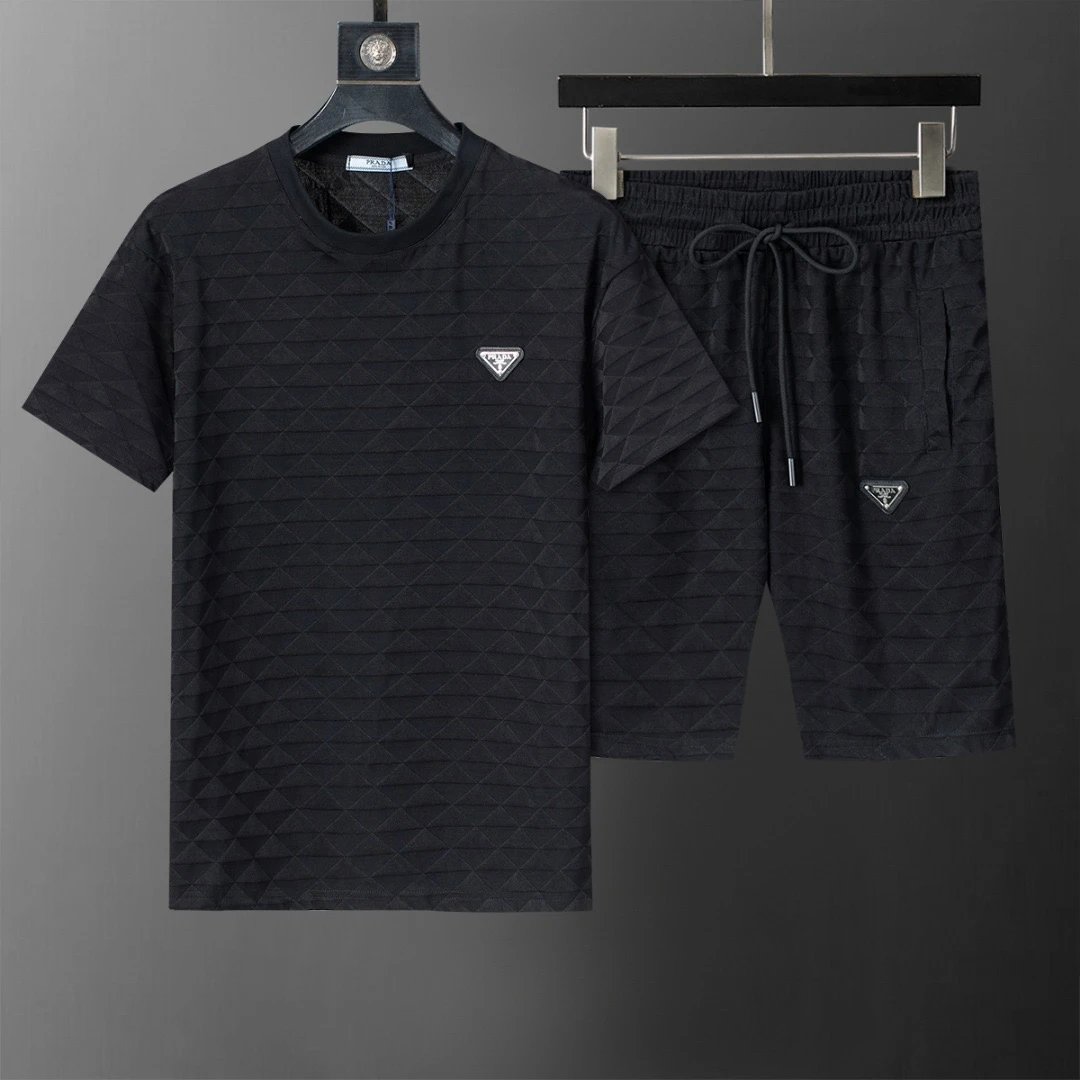 Prada Triangle Logo Short Set Black