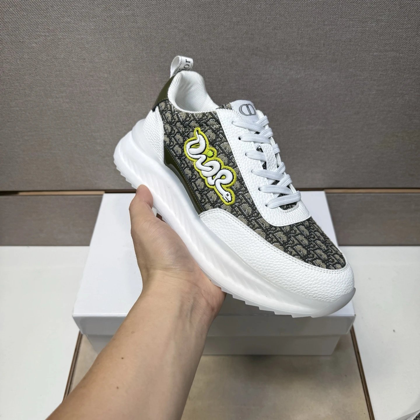 Dior B30 Snake Logo Sneaker White Olive