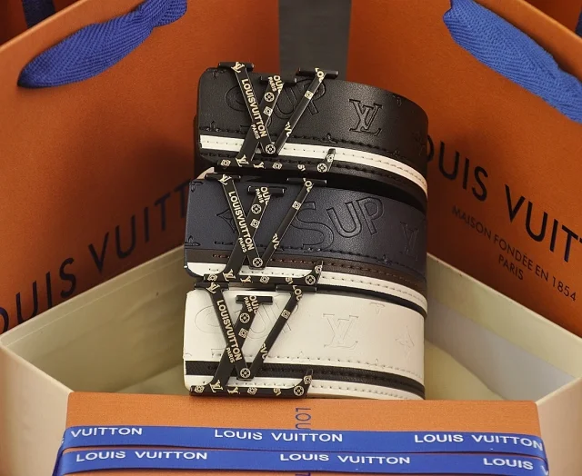 Louis Vuitton Belts LV Initiales buckle embossed monogram belt with contrast stripe product detail image 1