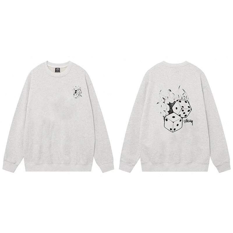 Stussy Flaming Dice Crewneck Grey