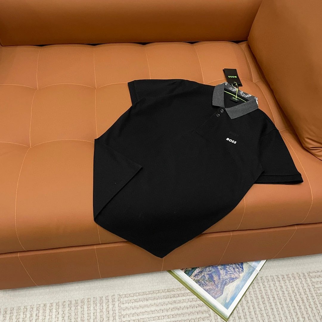 Hugo Boss Contrast Collar Polo Black Charcoal