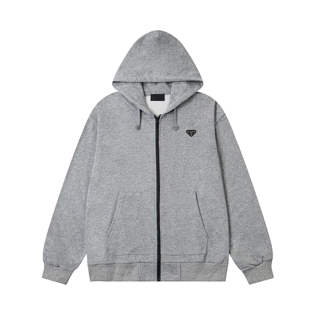 Prada Hoodies & Sweatshirts Triangle Logo Zip-Up Hoodie product detail image 4