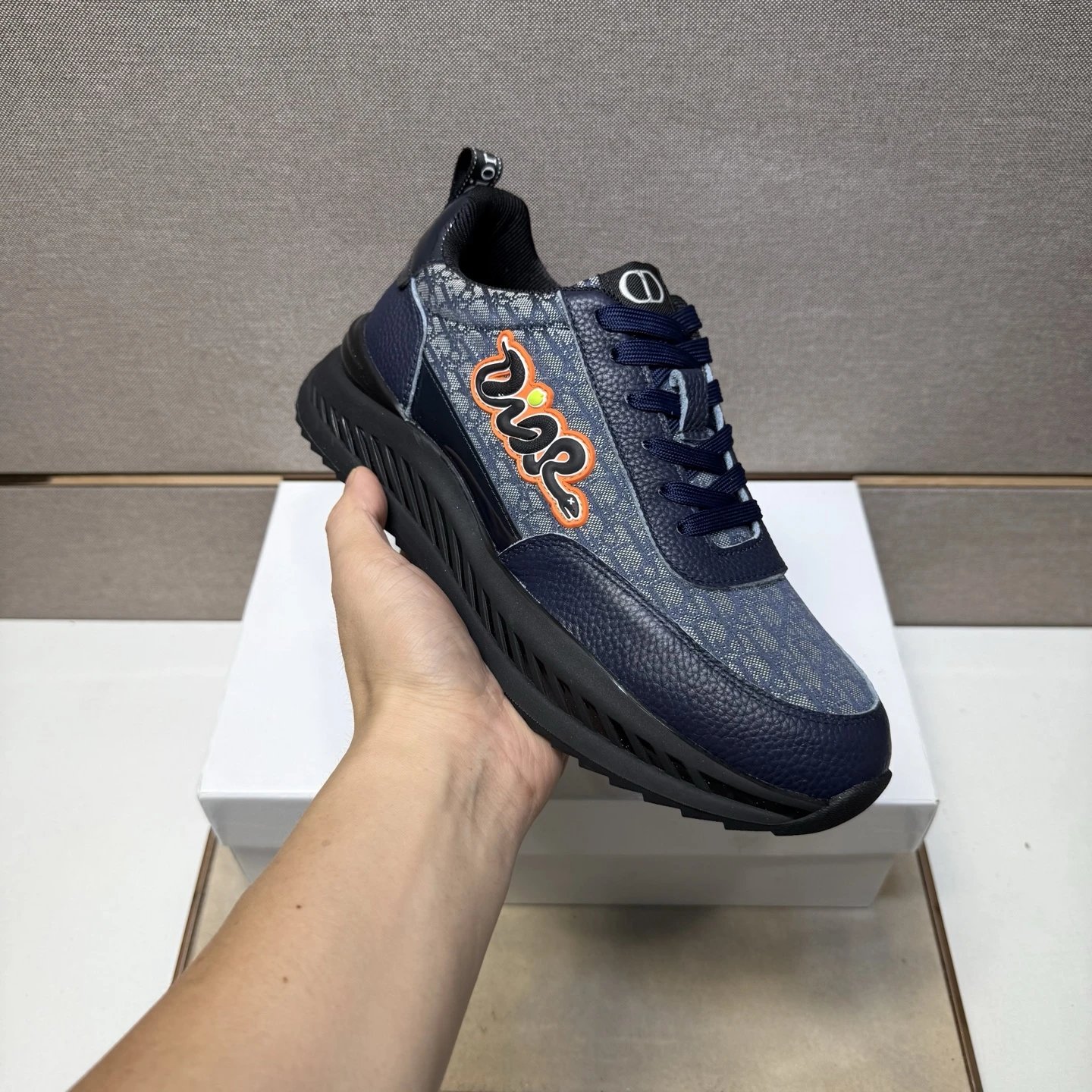 Dior B30 Snake Logo Sneaker Navy Orange