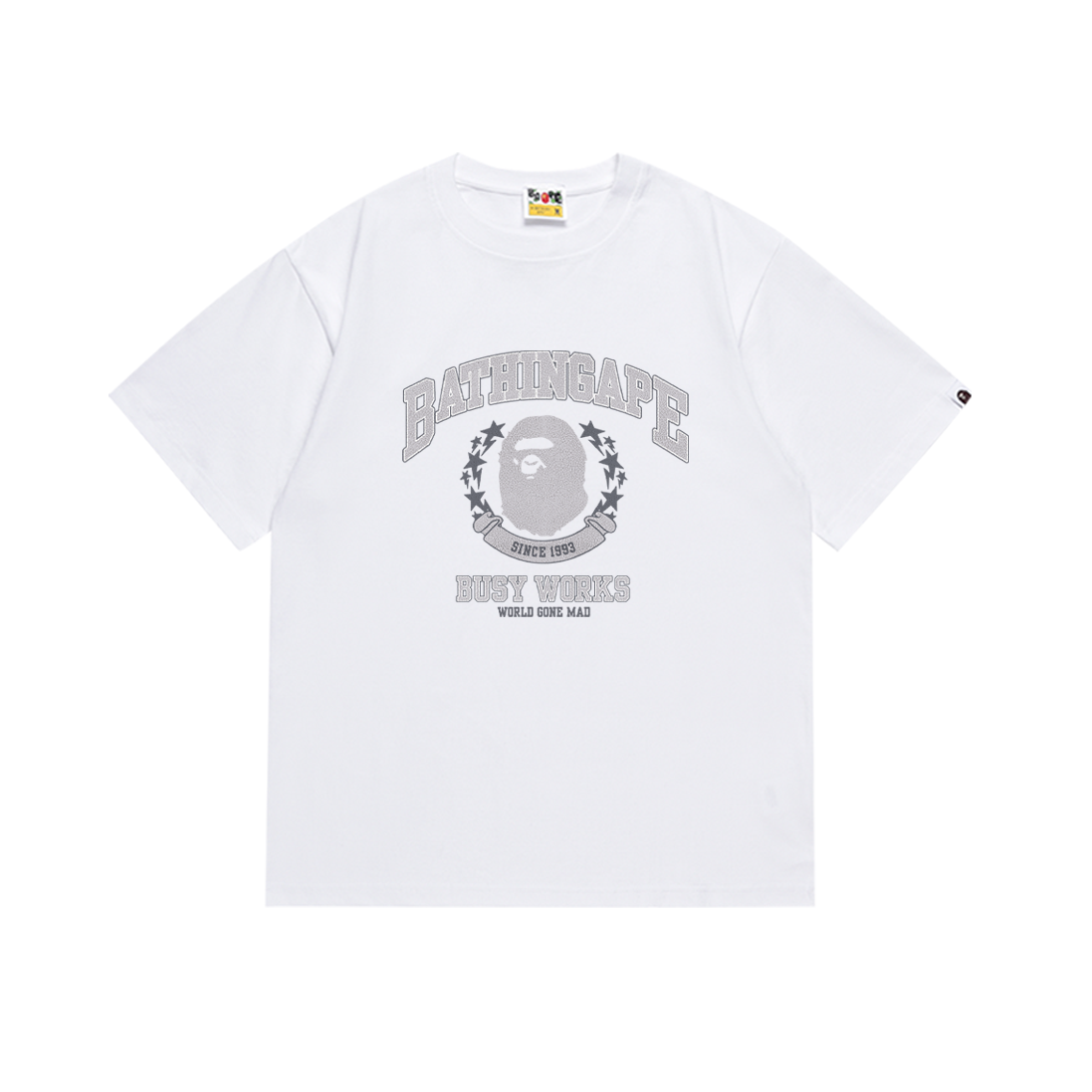 BAPE Bathing Ape Busy Works Varsity Tee White Grey