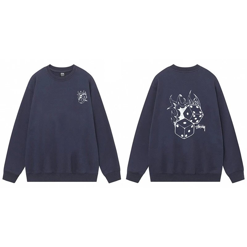 Stussy Flaming Dice Crewneck Navy