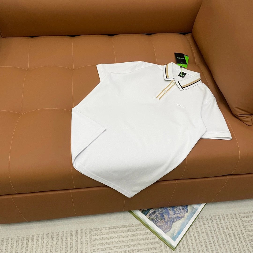 Hugo Boss Tipped Collar Polo White Camel