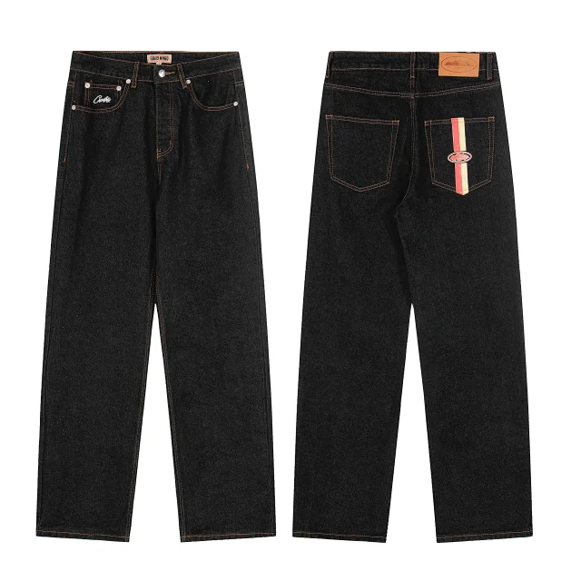 Unbranded Jeans Wide-leg with contrast stitching and striped back-pocket detail product detail image 2
