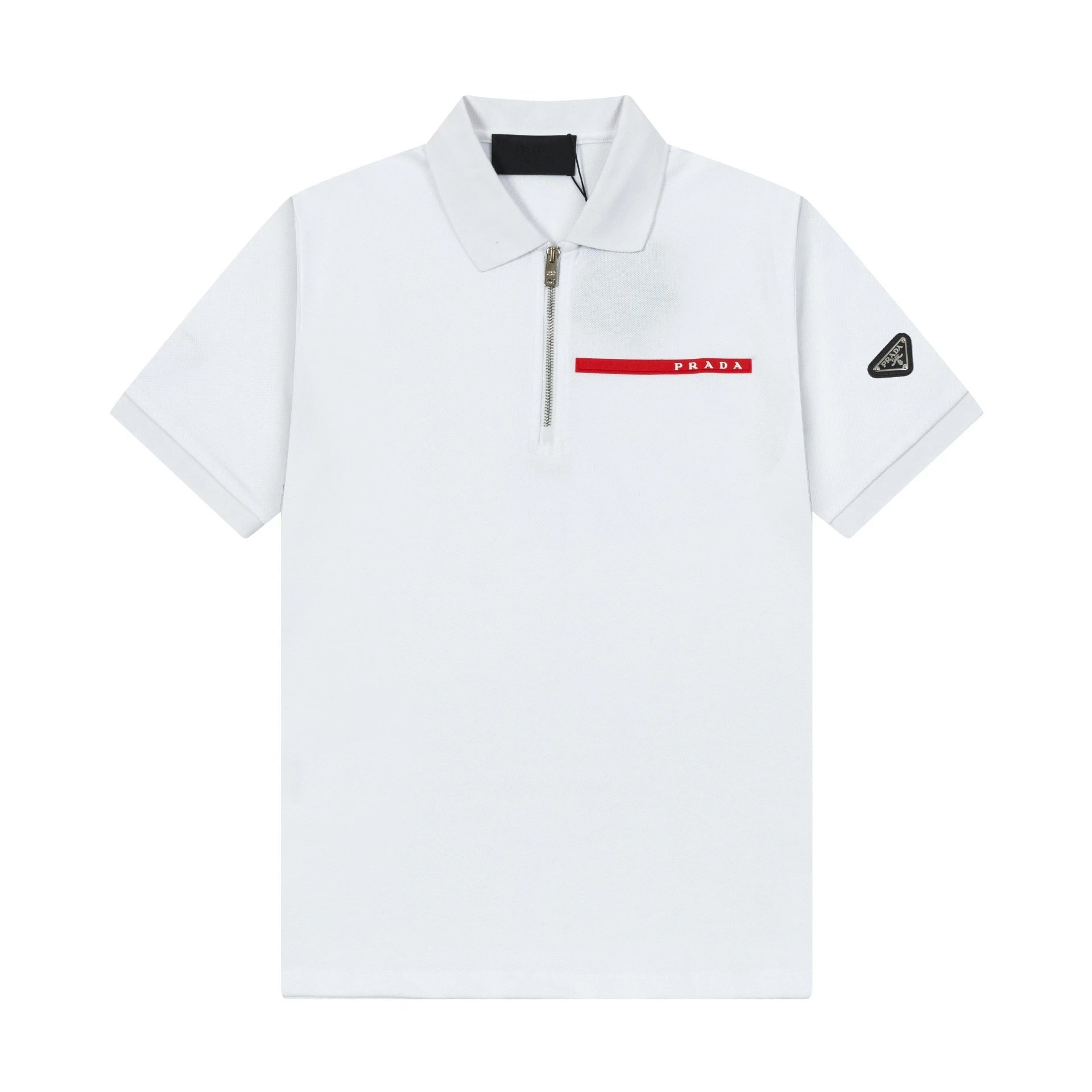 Prada Luna Rossa Zip Polo Shirt White Red