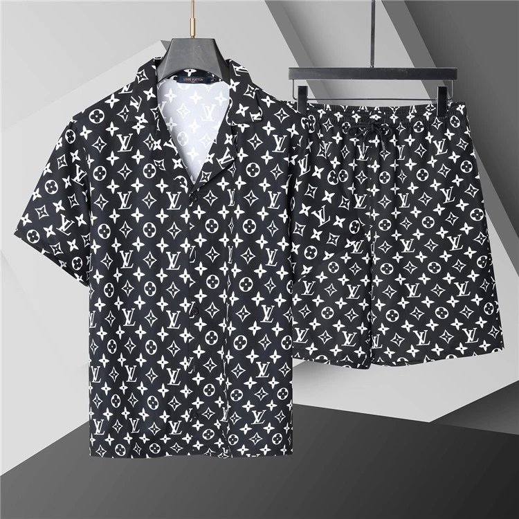 Louis Vuitton Monogram Print Shirt and Shorts Set Black