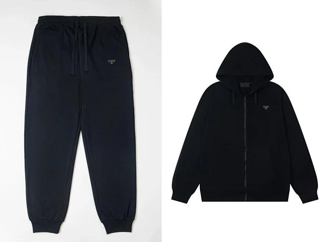 Prada Matching Sets Triangle-logo zip-up hooded sweatshirt and jogger set product detail image 6