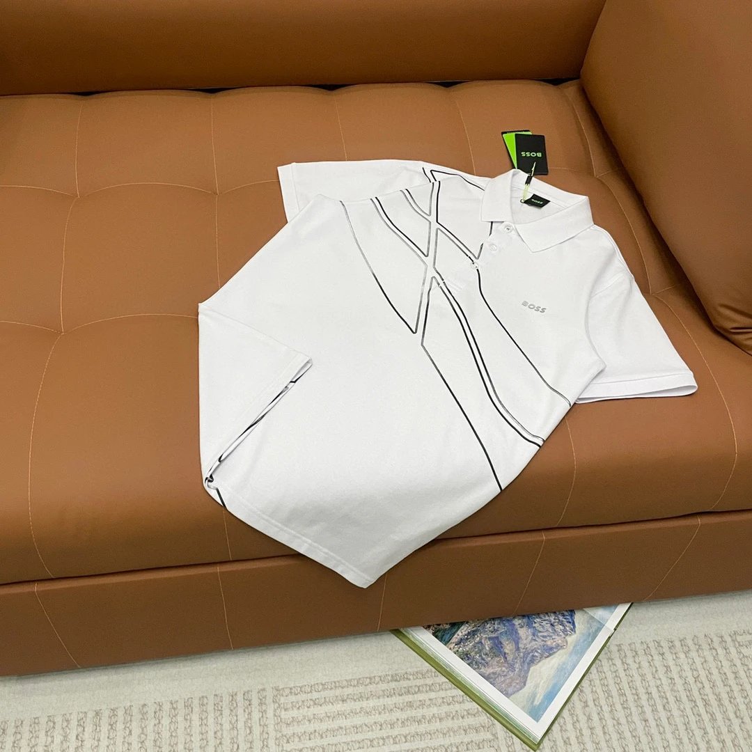 Hugo Boss Geometric Stripe Polo White Black