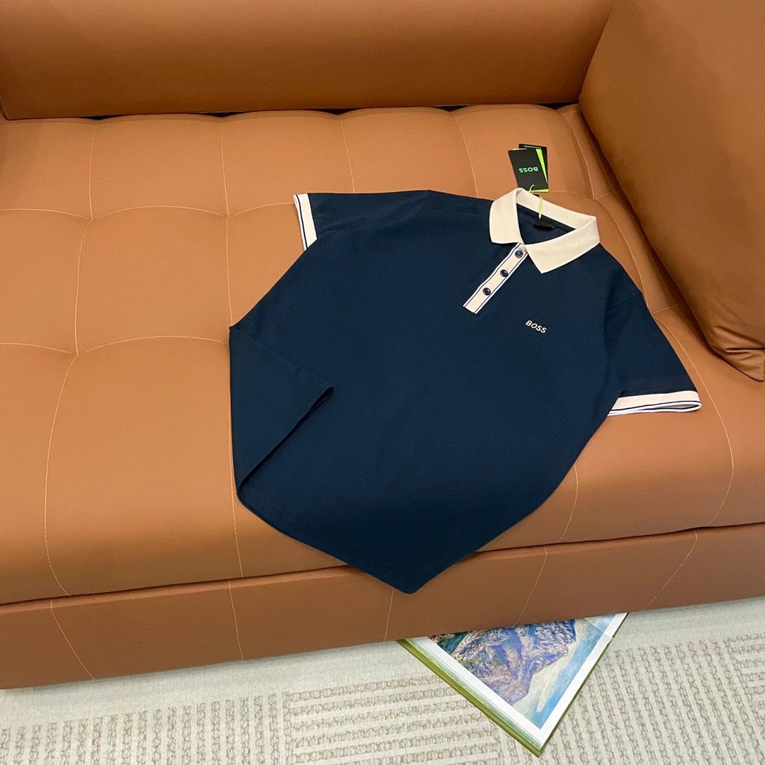 Hugo Boss Contrast Collar Polo Navy Cream
