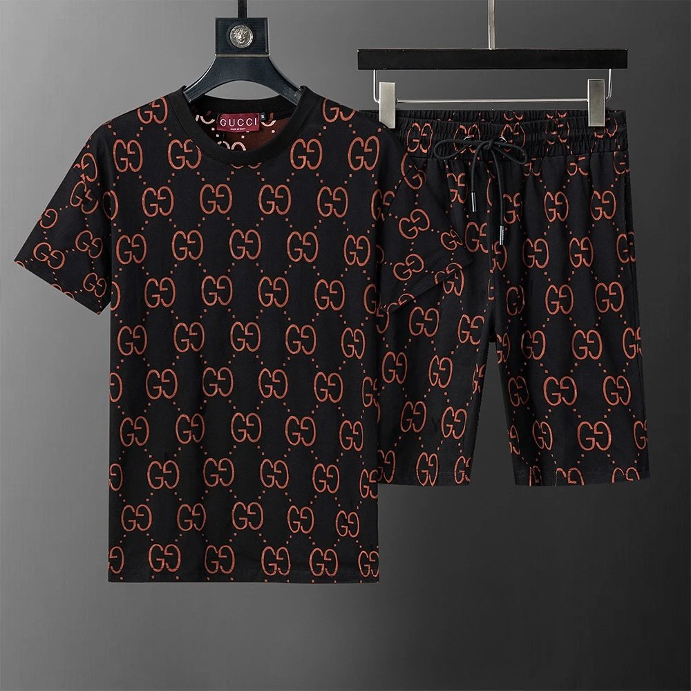 Gucci GG Monogram Black and Orange Print T-Shirt and Shorts Set - 1