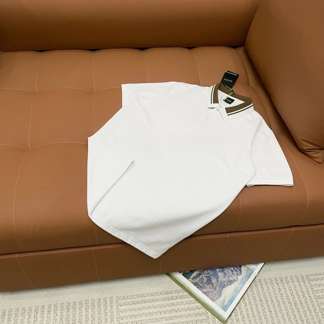 Hugo Boss Contrast Collar Polo White Khaki