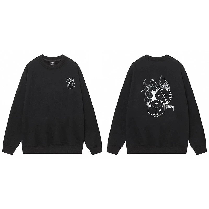 Stussy Flaming Dice Crewneck Sweatshirt Black