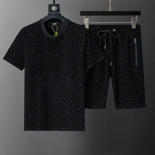 Hugo Boss Monogram Print Black T-Shirt and Shorts Set - 1