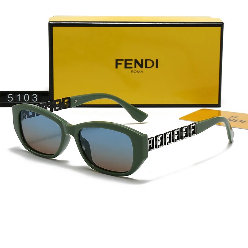 Fendi Sunglasses 5103 Rectangular Olive Green Frame Blue Gradient FF Logo Arms
