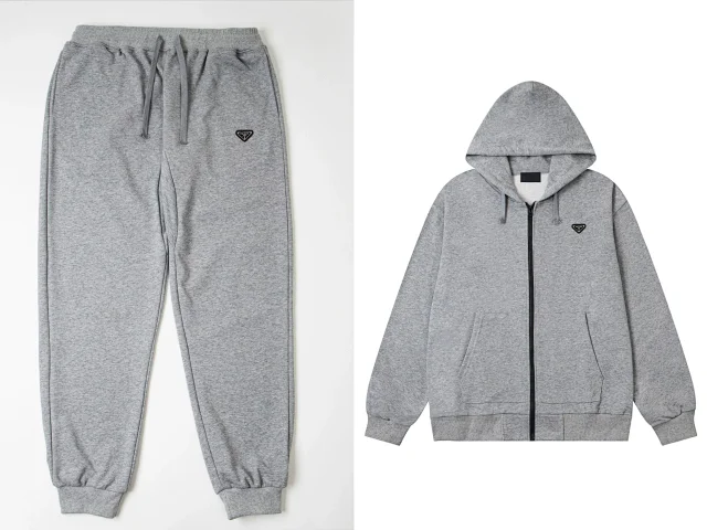 Prada Matching Sets Triangle-logo zip-up hooded sweatshirt and jogger set product detail image 4