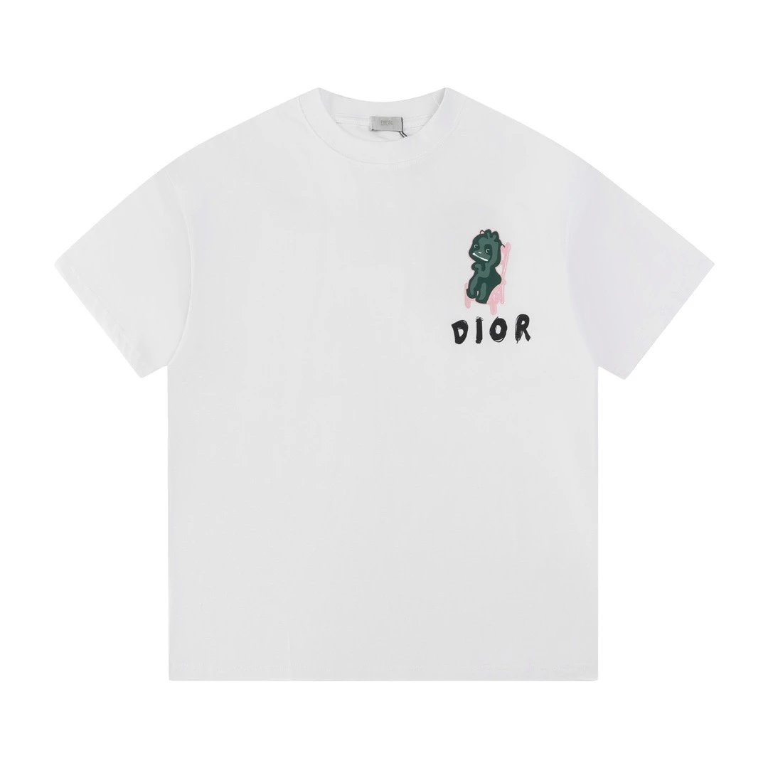 Dior Illustrated Baby Dragon Pocket Tee White Green Pink