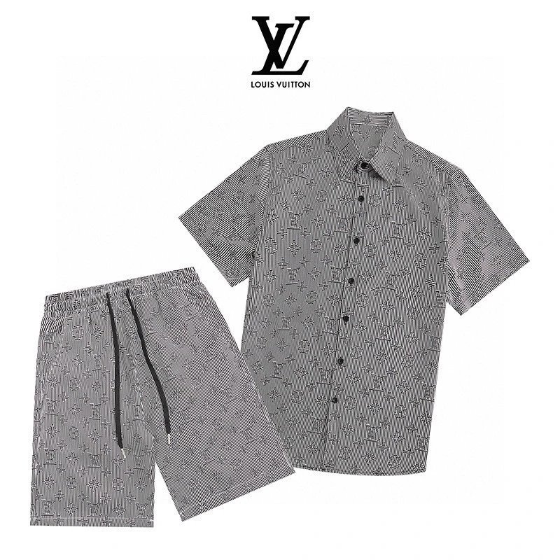 Louis Vuitton Damier Star Shirt Shorts Set Grey
