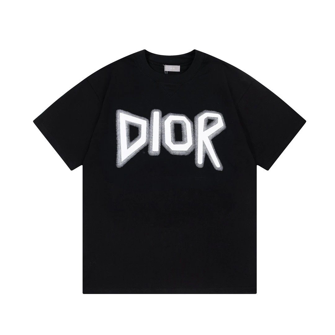 Dior Fuzzy Spray Logo Tee Black
